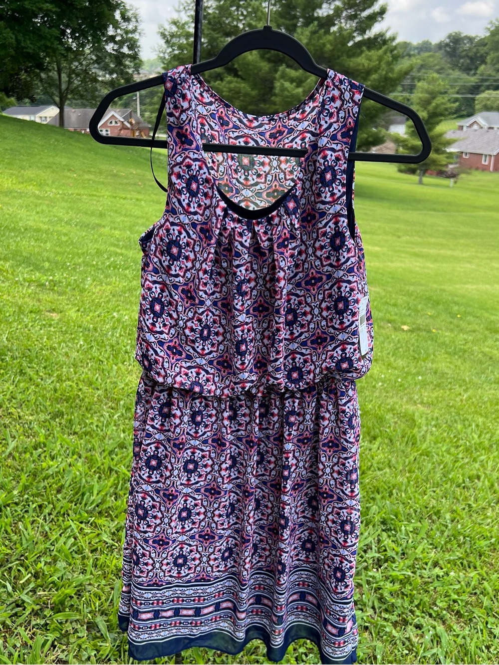 Alyx Floral Geometric Sleeveless Dress in Pink & Navy